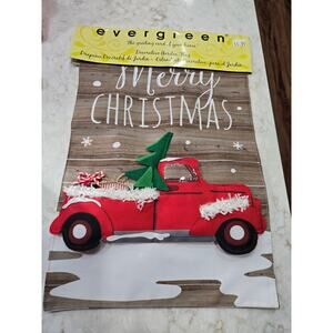 3D Double Sided Christmas Flag New 17.5" x 12" Old Red Truck Merry Christmas